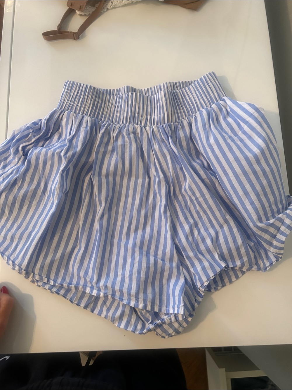Lioness Blue and White Striped High-Waist Shorts